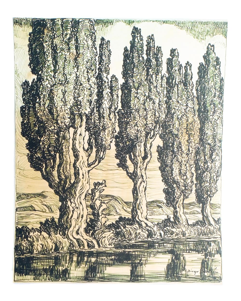 Appraisal: BIRGER SANDZEN UTAH POPLARS LITHOGRAPHBirger Sandzen Swedish American - Utah