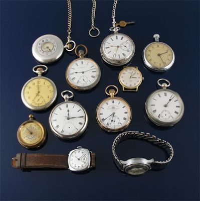 Appraisal: A mixed lot comprising nine pocket watches three Albert chains