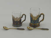 Appraisal: Two similar Russian silver-gilt and cloisonne enamel tea-glass holders by