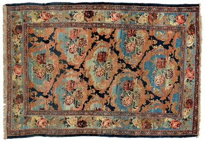 Appraisal: Bijar rug floral bouquets symmetrically arranged on dark blue ground