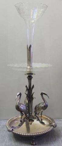 Appraisal: Excellent Victorian Silverplate Figural Epergne Heron base with original engraved