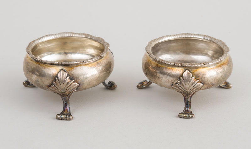 Appraisal: PAIR OF AMERICAN SILVER TRIPOD SALTS Each marked three times