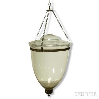 Appraisal: Large Colorless Blown Glass Hanging Hall Lamp th century ht