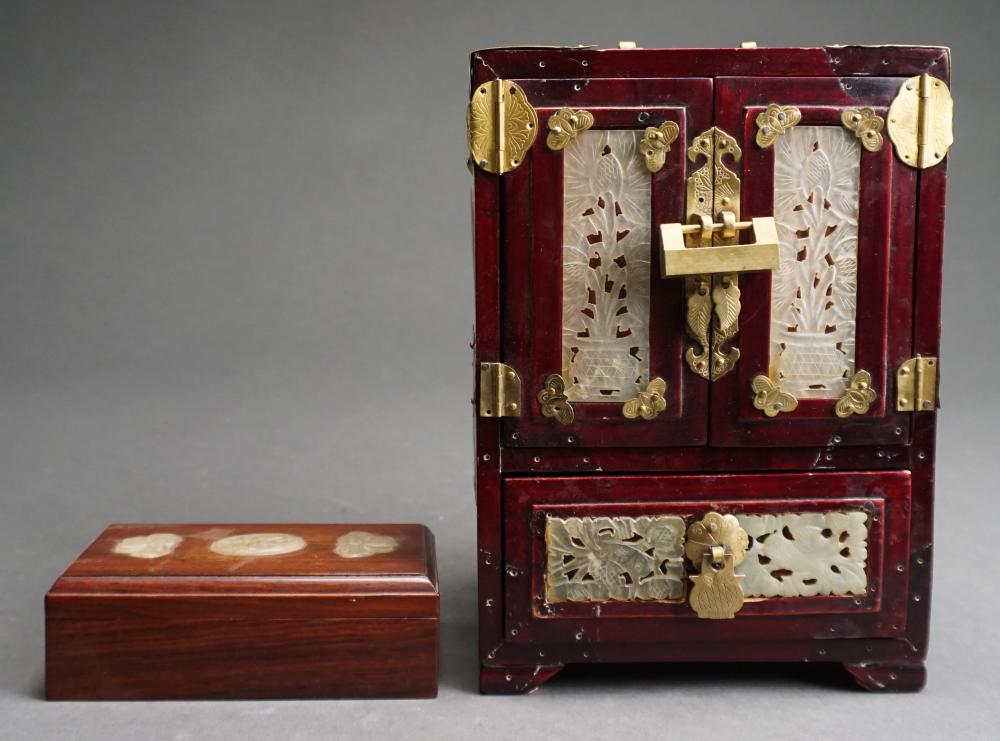 Appraisal: Probably Korean Brass and Hardstone Mounted Jewelry Chest and Covered