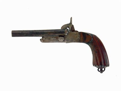 Appraisal: A continental double barrel pin fie pistol with engraved decoration