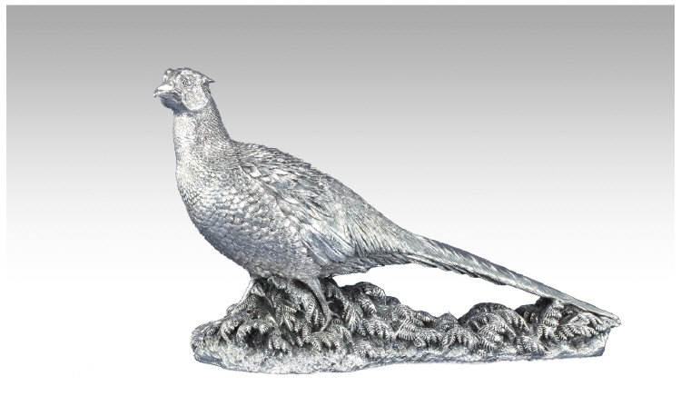 Appraisal: Large Silver Game Bird Realistically Modelled As A Pheasant By