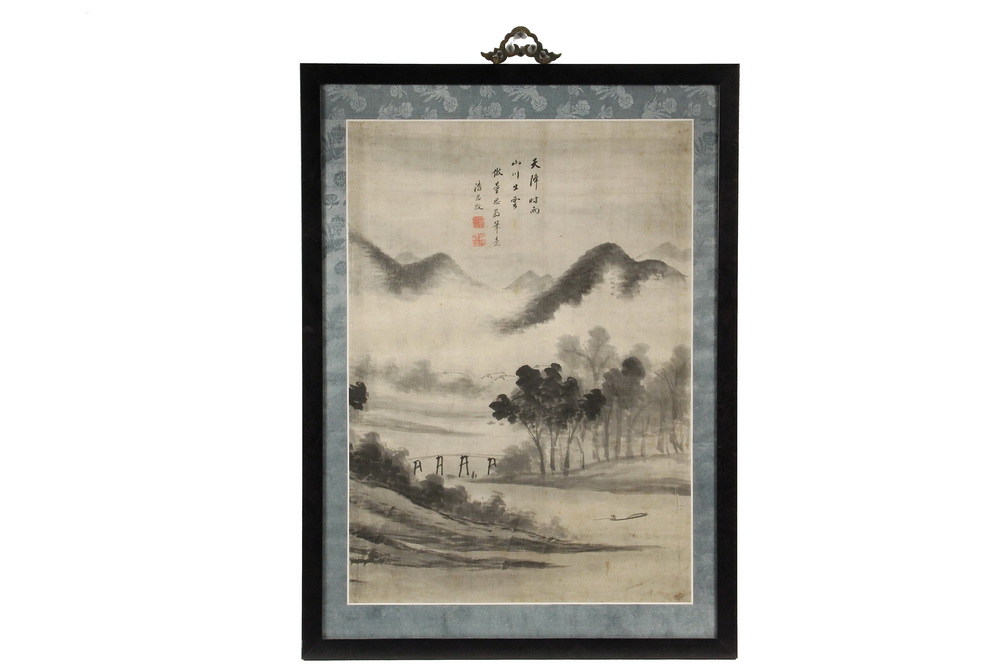 Appraisal: FRAMED CHINESE SCROLL PAINTING - Dai Jin Mountain Landscape in