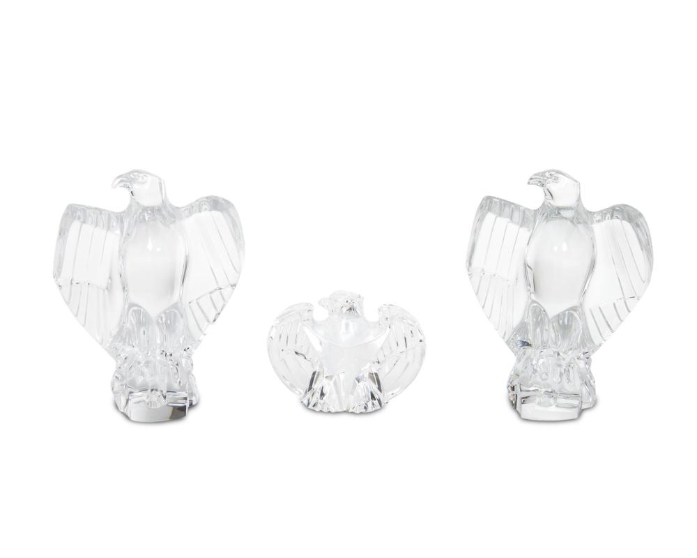 Appraisal: Three crystal eagle figures Second-half th Century Two signed Baccarat