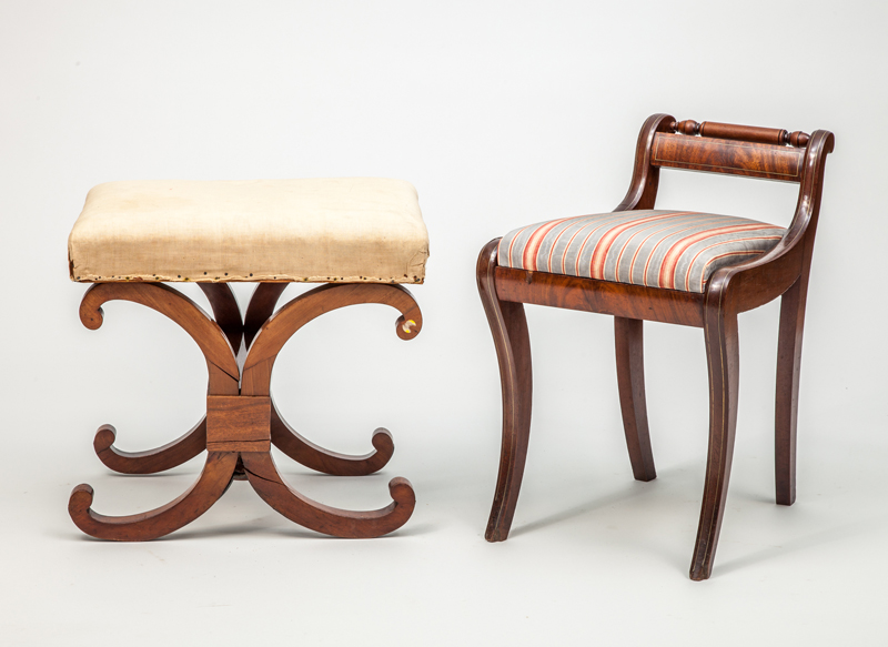 Appraisal: Biedermeier Mahogany X-Form Stool Together with a Federal mahogany stool