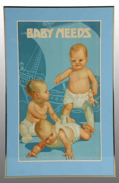 Appraisal: Framed Cardboard Baby Needs Store Poster Description Circa s Framed