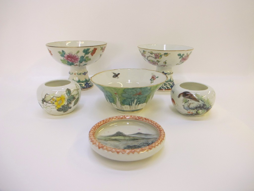 Appraisal: Six pieces of Chinese porcelain to include stem cups bowls