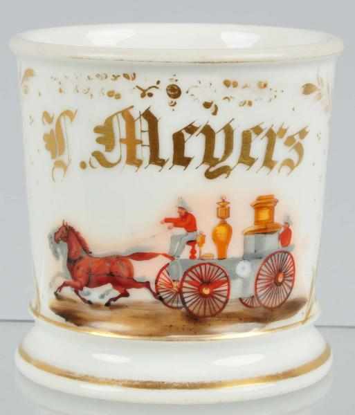 Appraisal: Steam Fire Pumper Shaving Mug Description Beautiful image of horse-drawn