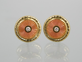 Appraisal: A Pair of k Enamel and Diamond Ear Studs Contemporary