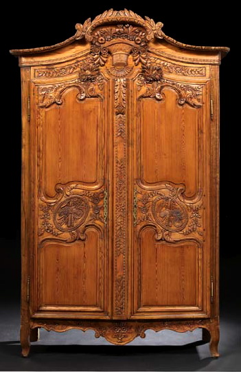 Appraisal: Provincial Louis XV-Style Pine Armoire mid- th century the domed