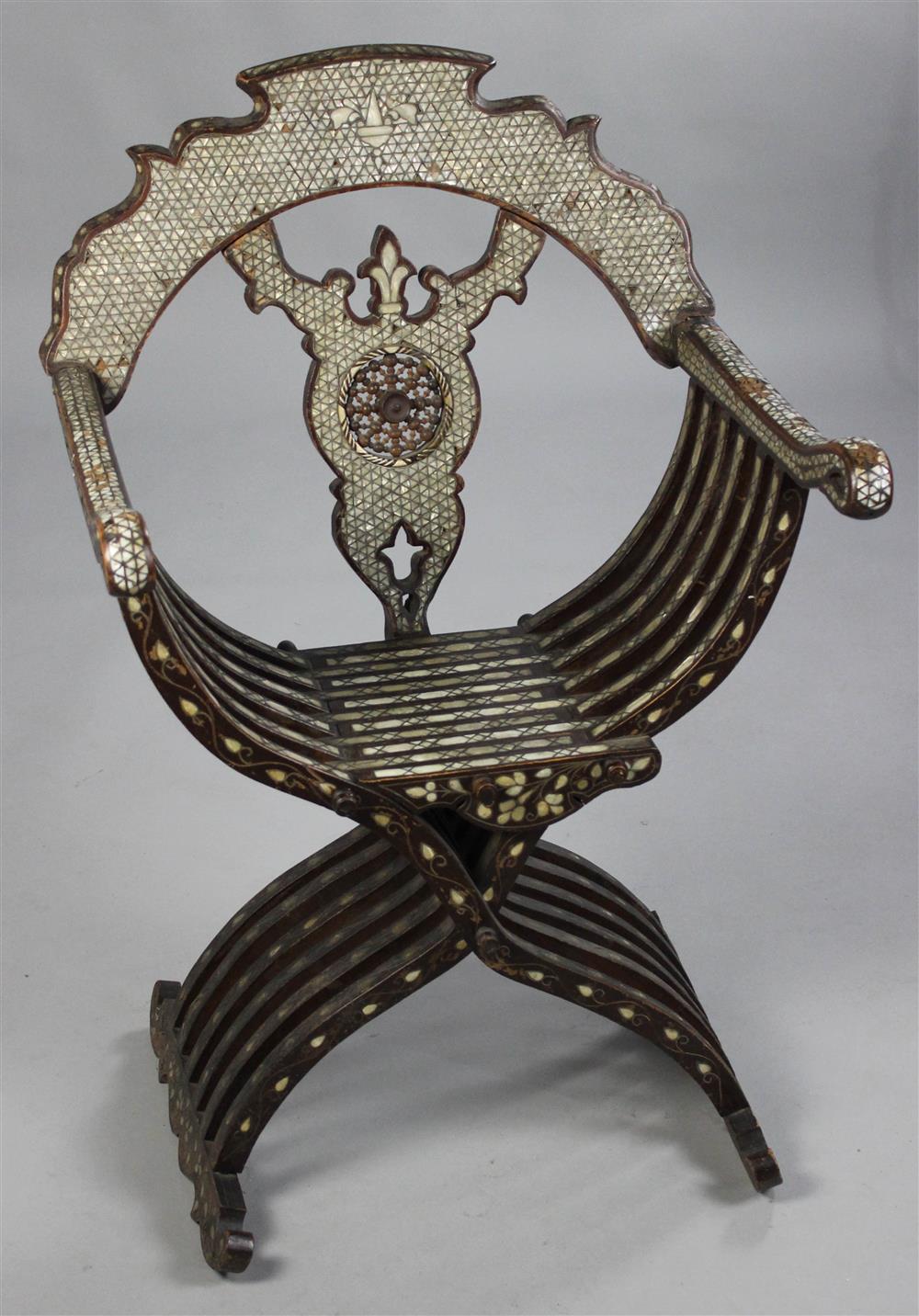 Appraisal: SYRIAN INLAID MOTHER OF PEARL SAVONAROLA CHAIR th Early th