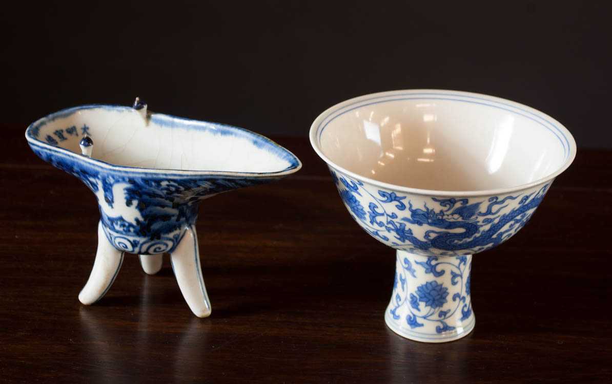 Appraisal: TWO PIECES MING STYLE CHINESE PORCELAINS each decorated in blue