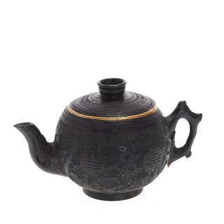 Appraisal: Chinese coconut shell and cinnabar lacquer teapot Chinese coconut shell