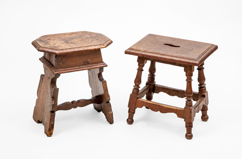 Appraisal: ITALIAN BAROQUE INLAID WALNUT STOOL Together with an oak joint