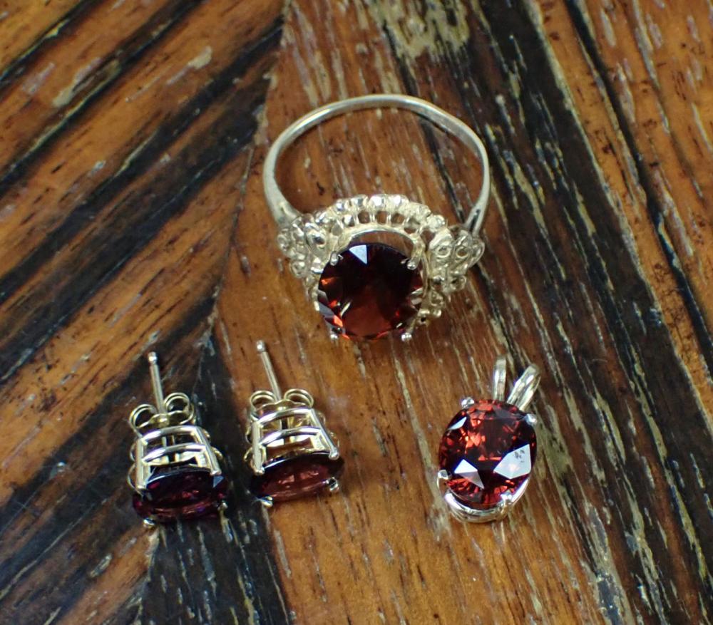 Appraisal: RHODOLITE GARNET RING PENDANT EAR STUD SET including a k