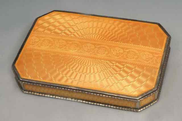 Appraisal: A STERLING SILVER SILVER GILT AND YELLOW ENAMEL HEXAGONAL CASE