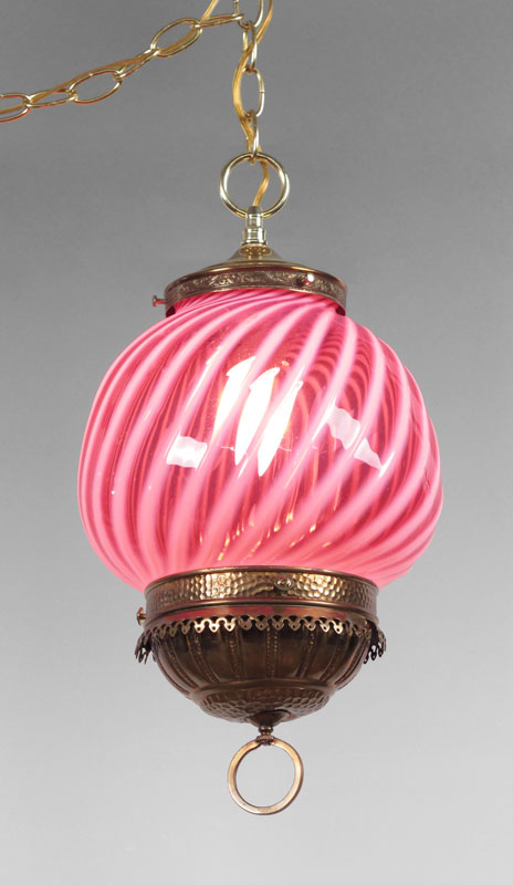 Appraisal: CRANBERRY SWIRL OPALESCENT HANGING LAMP '' h x '' excluding