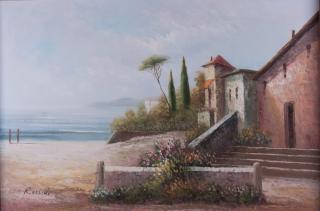 Appraisal: Rossini Mediterranean Landscape Oil Beautiful oil on canvas depicting a