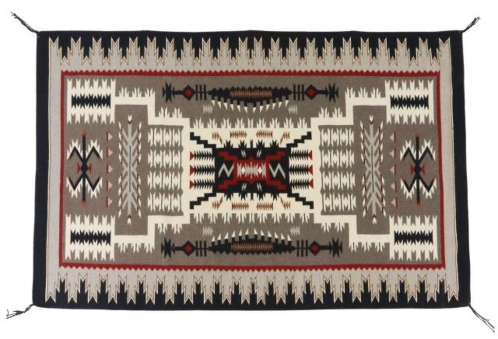 Appraisal: Navajo hand spun Storm pattern wool rug c s colors