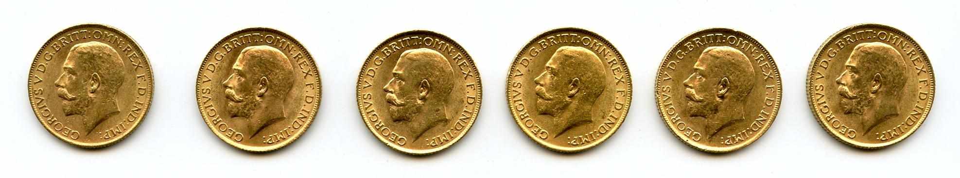 Appraisal: Great Britain George V Sovereigns KM- Each coin is lustrous