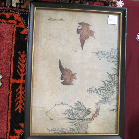 Appraisal: Hokusai Japanese Woodblock Print wisteria bird decor approx x