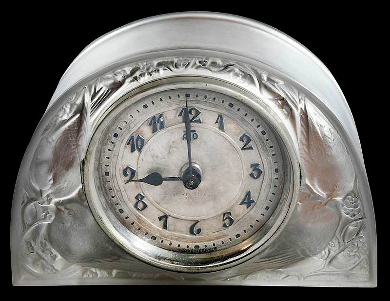 Appraisal: R Lalique Moineaux Frosted Glass Clock model introduced model number