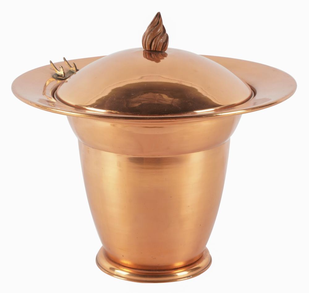 Appraisal: MODERN COPPER ICE BUCKETwith cover with wooden finial and with