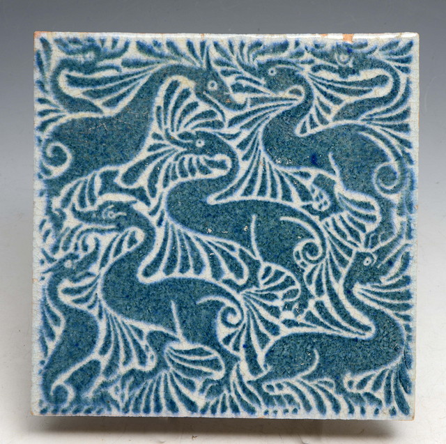 Appraisal: William De Morgan British - A 'Fantastic Ducks' tile impressed