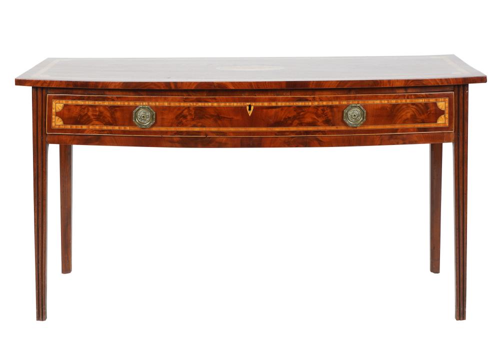 Appraisal: SHERATON STYLE INLAID MAHOGANY SERVERmodern reproduction large single pull out