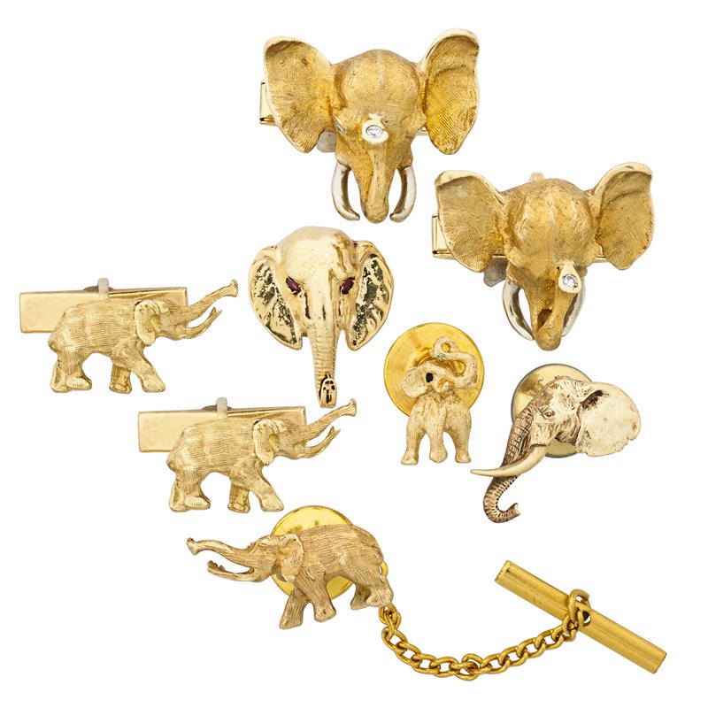 Appraisal: ELEPHANT MOTIF K YELLOW GOLD CUFFLINKS AND STUDS Condition Report