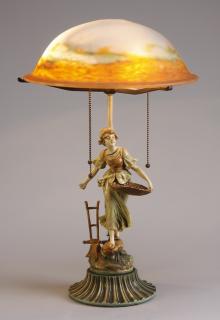 Appraisal: French art glass lamp by Muller Freres features a polychrome