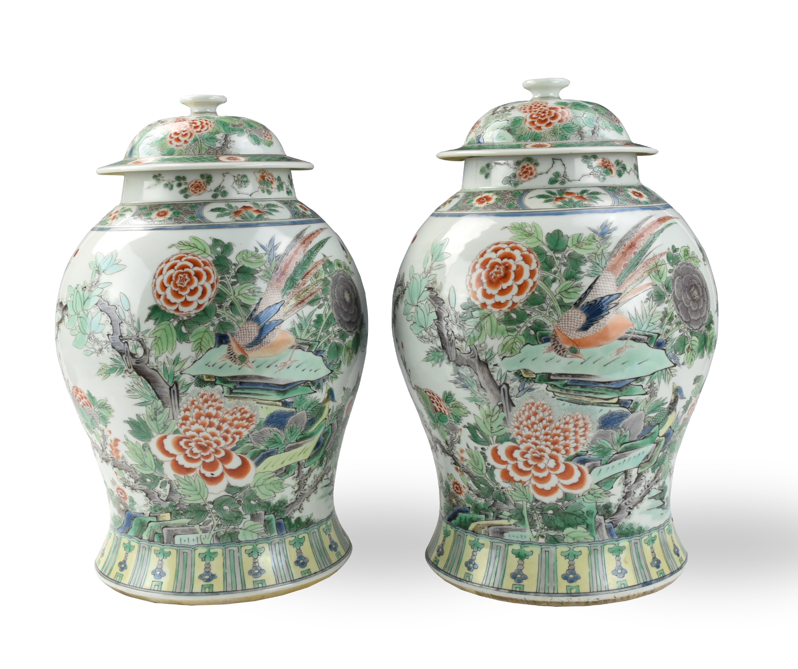 Appraisal: PAIR OF CHINESE FAMILLE VERTE JAR AND COVER each of