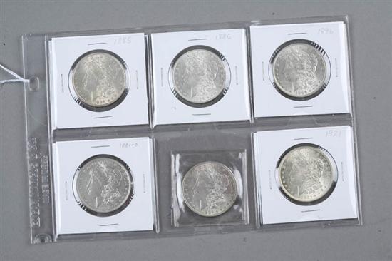 Appraisal: SIX MORGAN SILVER DOLLARS Years include -O and