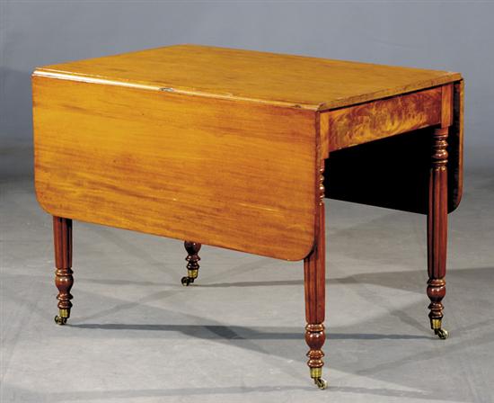 Appraisal: Baltimore mahogany drop-leaf table th centuryrectangular top having D-shaped leaves