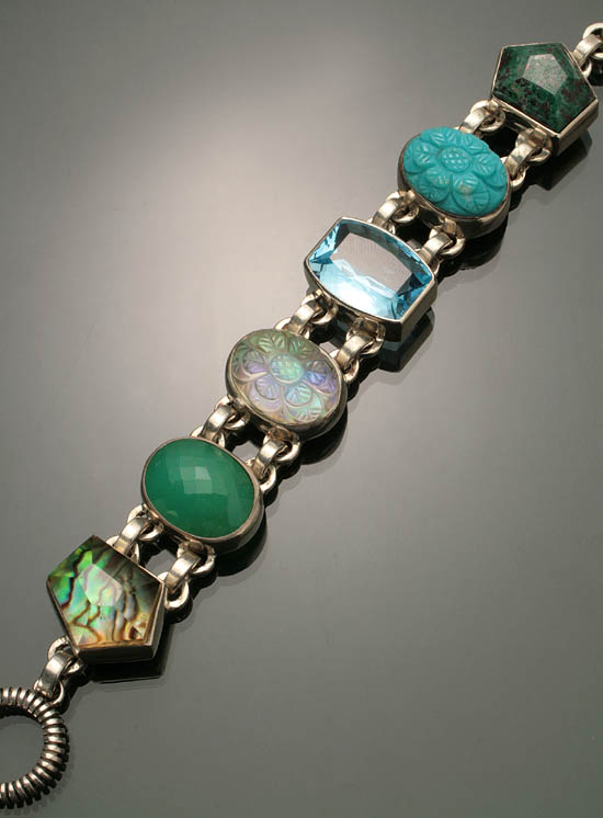 Appraisal: Sterling and Semi-Precious Stone Bracelet Stephen Dweck The sterling six-link