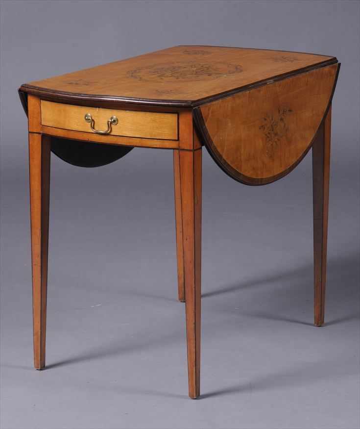 Appraisal: GEORGE III SATINWOOD AND MARQUETRY PEMBROKE TABLE The narrow cross-banded