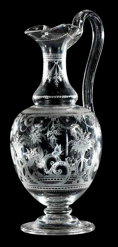 Appraisal: Hand Blown Engraved and Intaglio Cut Ewer th century attributed