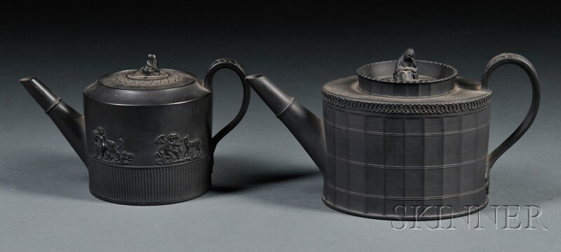 Appraisal: Two Elijah Mayer Black Basalt Teapots and Covers England c