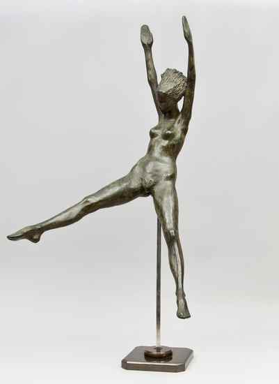 Appraisal: David Wynne b Leaping Lady bronze with green patina overall