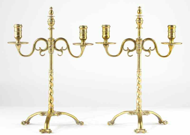 Appraisal: Pair of Continental Candlesticks th century brass with half spiral