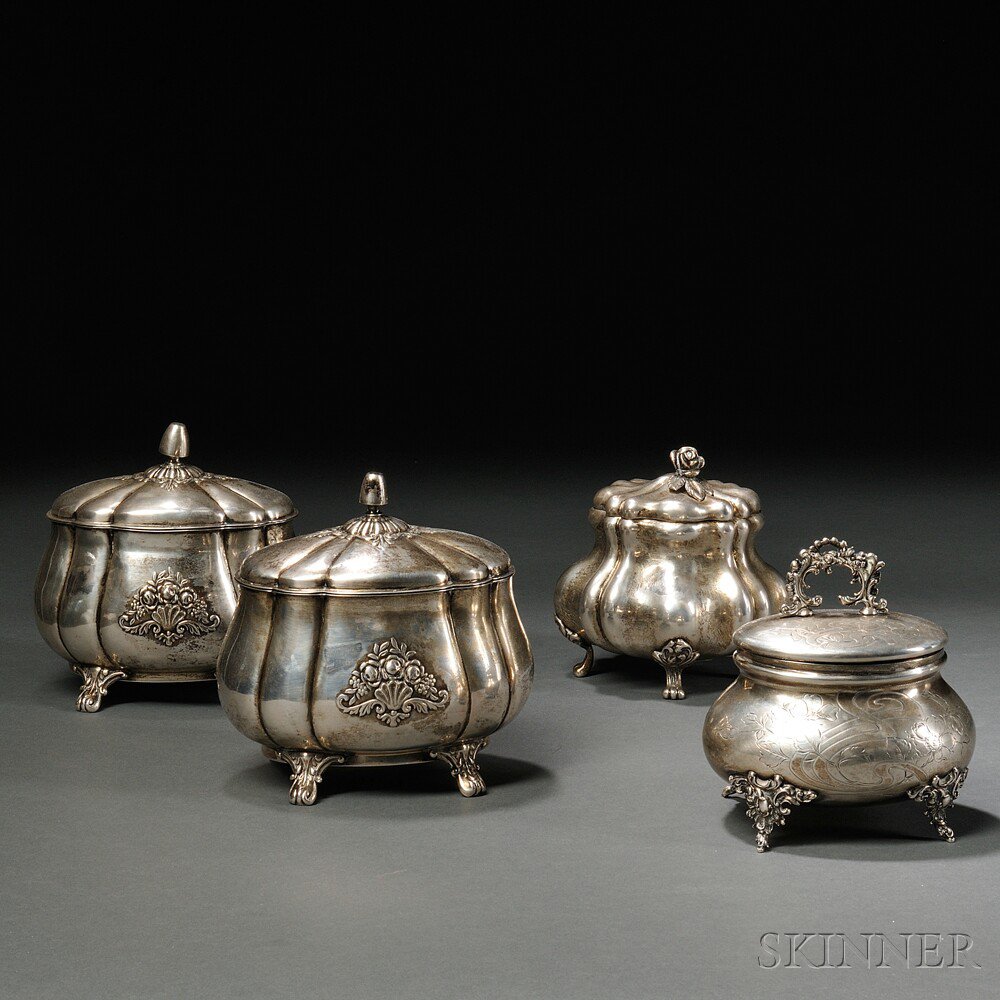 Appraisal: Four Austro-Hungarian Silver Sugar Boxes - all with hinged covers