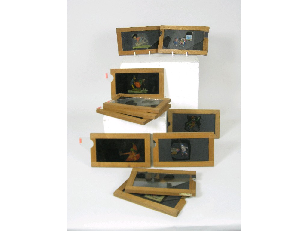 Appraisal: Quantity hand painted and lithographed Magic Lantern Slipping Slides various