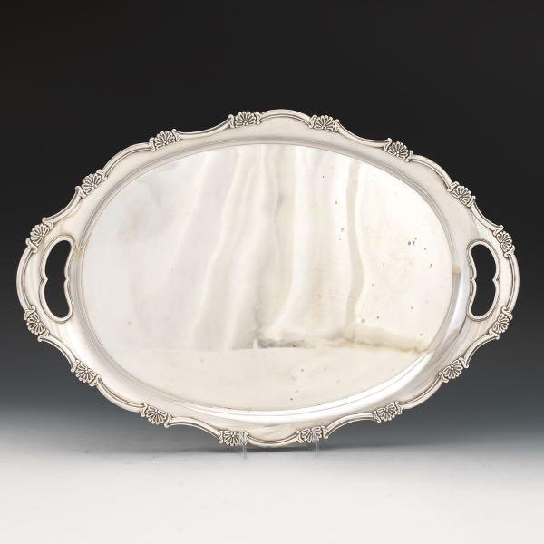 Appraisal: STERLING SILVER OVAL TWO HANDLE TRAY x x Oval heavy