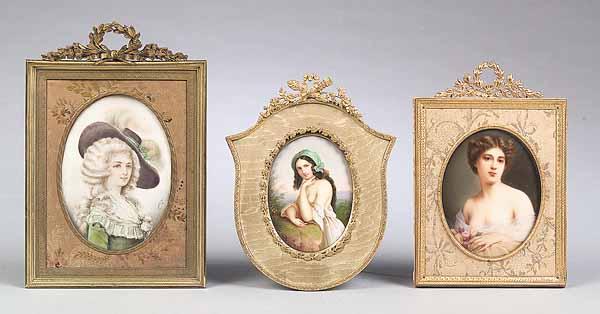 Appraisal: A Group of Three Continental Miniatures of Beauties c comprising