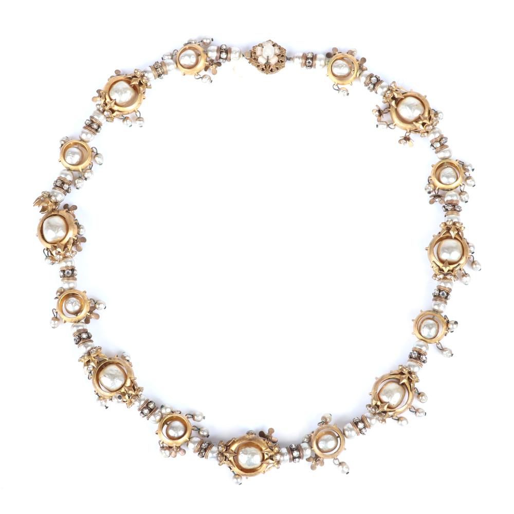 Appraisal: MIRIAM HASKELL NECKLACE WITH MATTE GOLD TONE CIRCULAR WINDOWS FRAMING