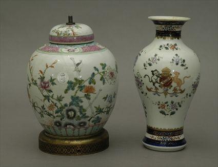 Appraisal: Chinese Famille Rose Porcelain Ginger Jar Mounted as a Lamp